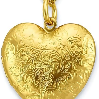 LIFETIME JEWELRY Antique Heart Locket Necklace That Holds Pictures 24k Gold Plated