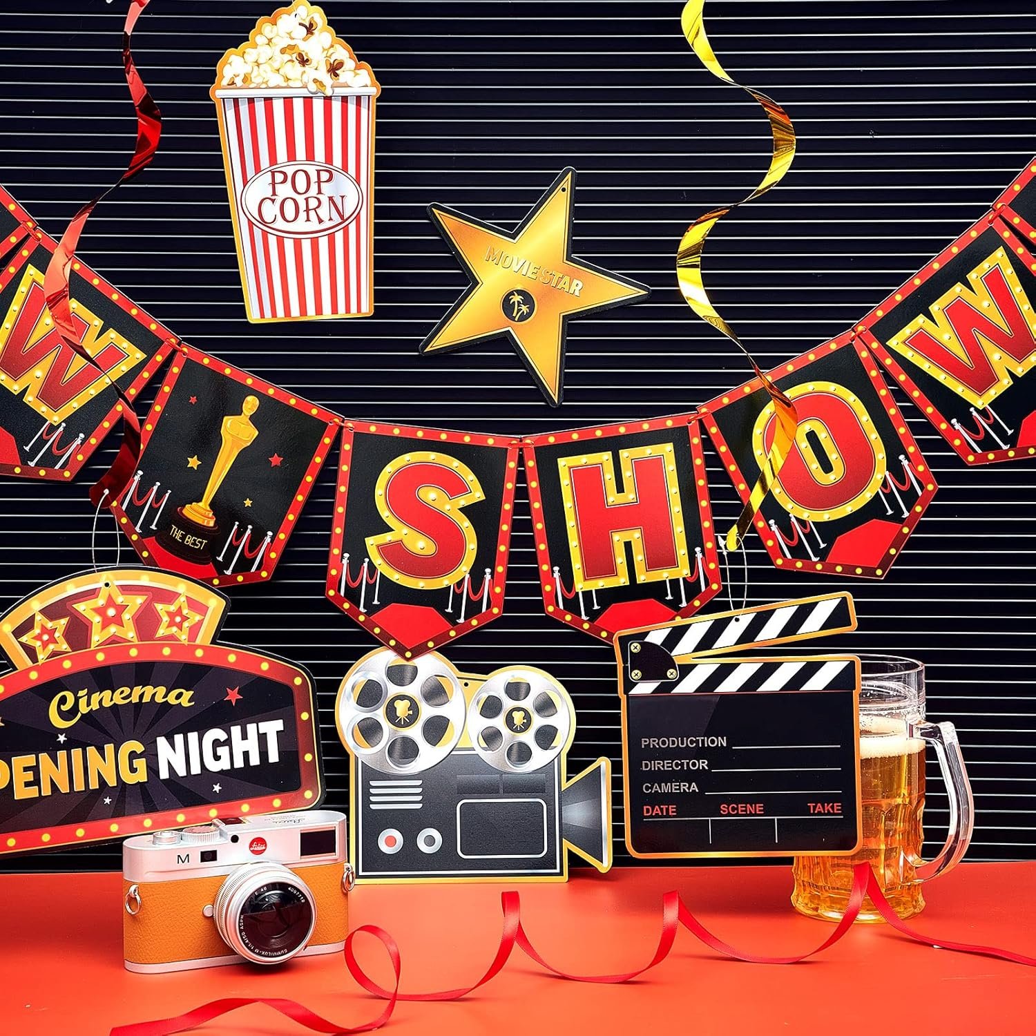 45 Pieces Movie Night Decorations Party Decorations Kit Now Showing Banner Hanging Swirls Movie Theater Themed for Bridal Shower Birthday Party Supplies Film Backdrop - Image 4