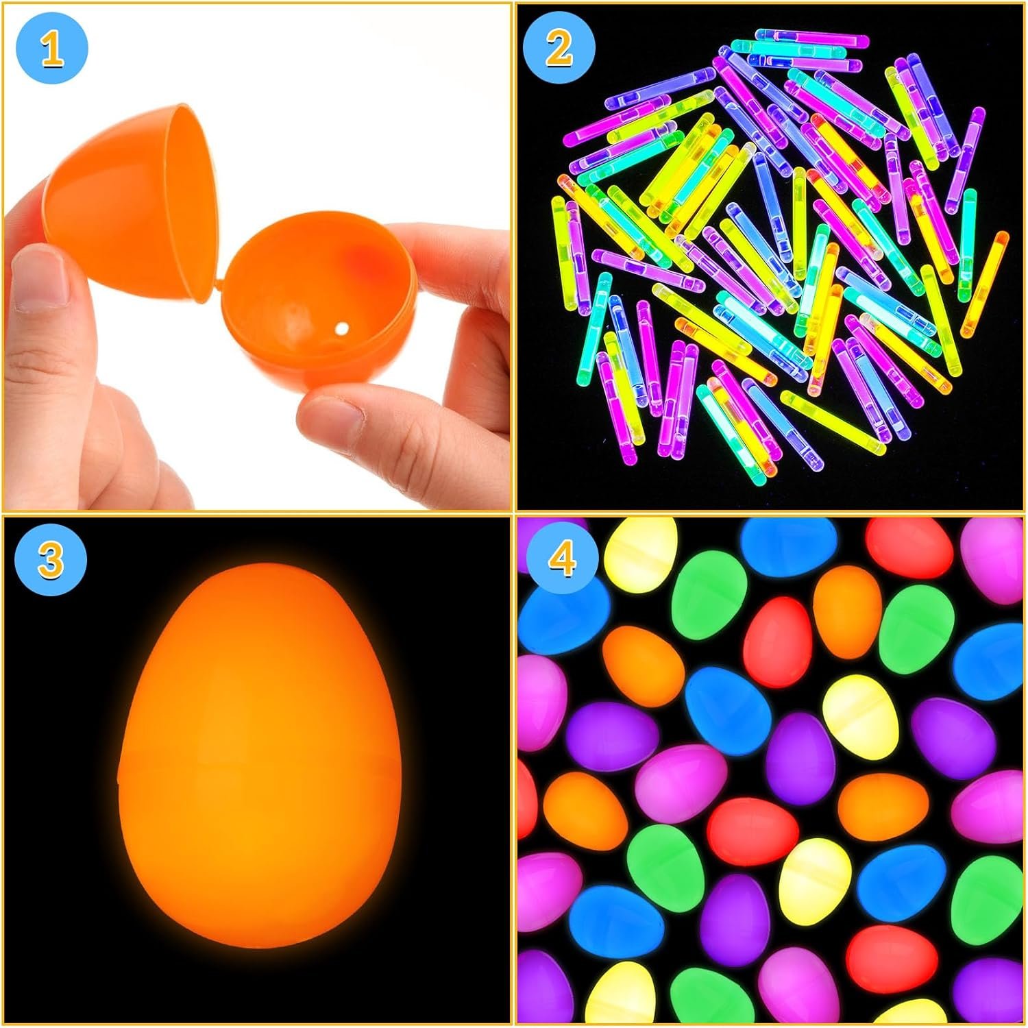 160 Pcs Easter Eggs with 160 Mini Glow Sticks, Glow in The Dark Easter Eggs Hunt Basket Stuffers Fillers Gift Adult Yard Lawn Party Decor(Bright Color) - Image 2