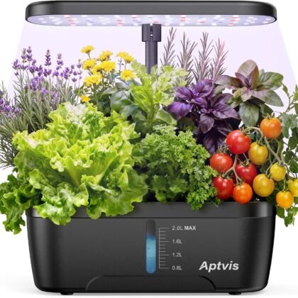 Hydroponics Growing System, 6 Pods Smart Indoor Herb Garden with LED Grow Light, Auto Timer, Height Adjustable, Quiet Pump, Gardening Gifts for Mom Women - Black