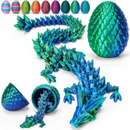 TBOLINE 12" 3D Printed Dragon Egg, Cool 3D Printer Articulated Crystal Dragon Toys for Kids, Surprise Animals Figurines Fidget Dinosaur Eggs Toys for Boys Kids Teen 5-7 4-6 8-12