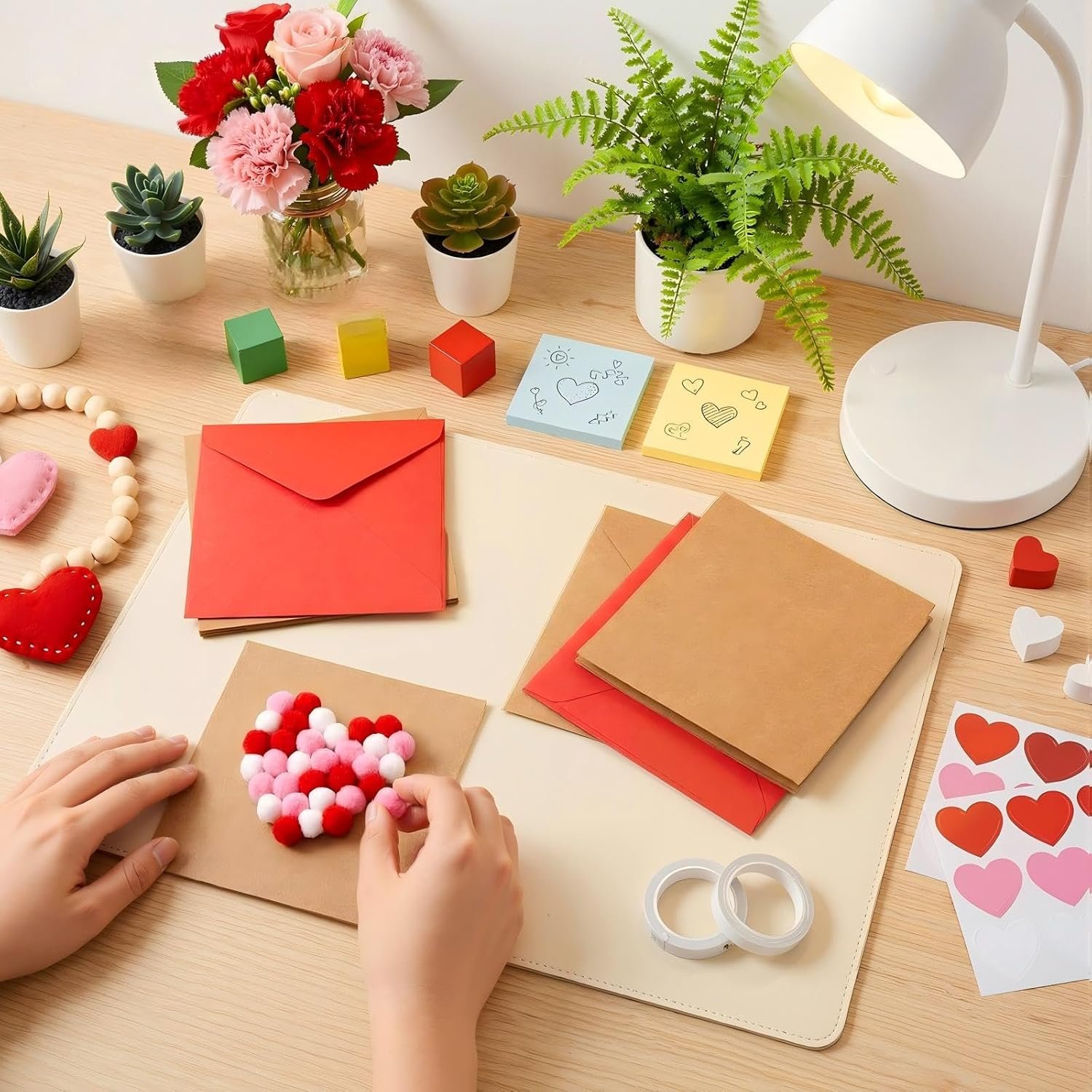Motipuns 24 Pack Mother's Day DIY Card Making Kit Blank Card Envelopes with 1200 Colorful Pom Poms Balls Heart Decor for Make Your Own Craft Exchange Activity Scrapbook Gift(Pink, Red, White) - Image 6