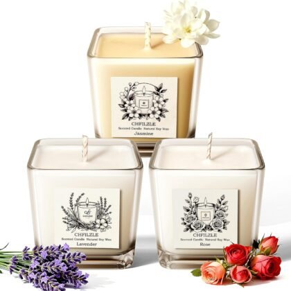 Scented Candles Gift Set (3 Pack) - Natural Soy Scented Candles for Home, Lavender Rose & Jasmine - Long Lasting Aromatherapy, Anthropologie Style Decor, Stress Relief Gifts for Women