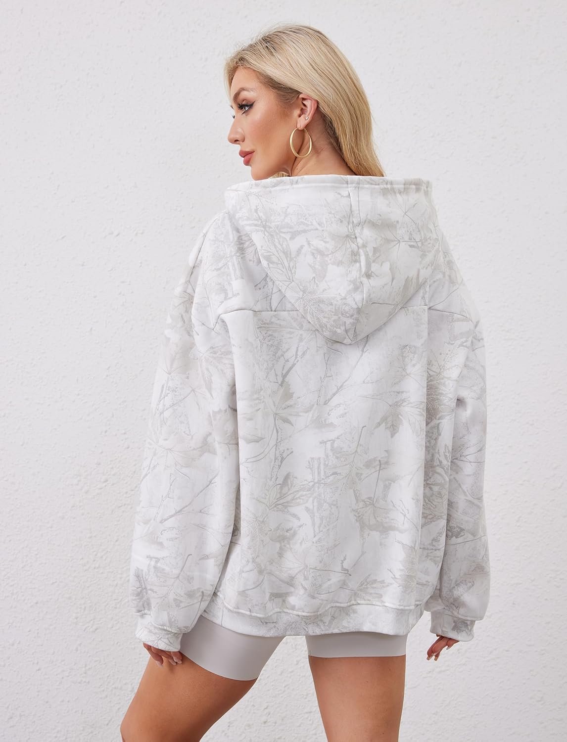 Women Camo Hoodies Maple Leaf Oversized Fleece Hooded Sweatshirt Loose Long Sleeve Pullover Top with Pocket Couple - Image 5