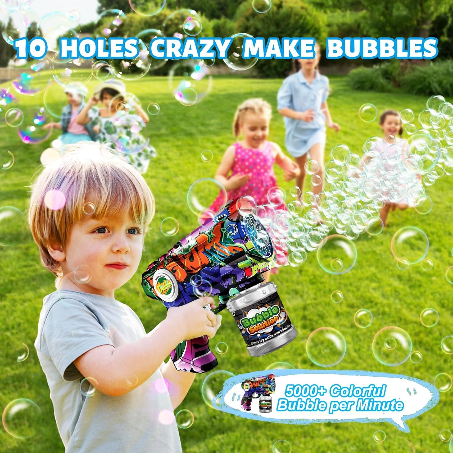 Bubble Gun for Kids with LED Lights & Leak-Proof Design, 10-Hole Automatic Bubble Machine Gun for Kid 3-8, Party Favors, Outdoor, Summer Toys, Birthday Gifts for Boys & Girls (Colorful) - Image 2