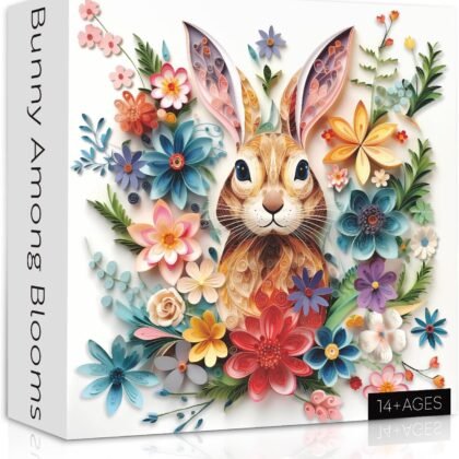 Easter Flower Bunny Puzzles for Adults 1000 Pieces, Colorful Garden Rabbit Puzzles, Funny Cute Animal Jigsaw Puzzle as Home Wall Art