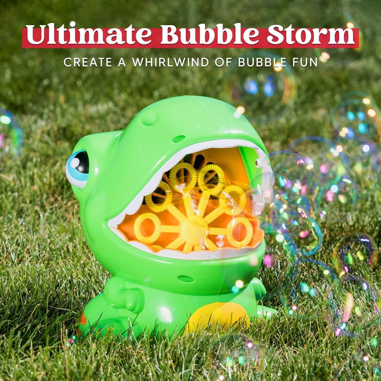 JOYIN Dinosaur Bubble Machine, Bubble Machine Gun Blower with Solutions for Kids, Summer Outdoor Indoor Toy, Dinosaur Party Favor, Kids Birthday Gift (Green) - Image 2