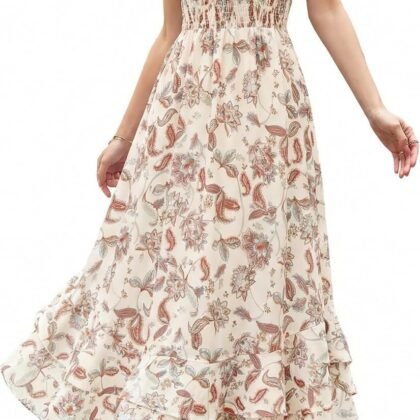 GRACE KARIN Women's 2026 Summer Floral Boho Dress Square Neck Strapped Swing A Line Sundress Beach Long Maxi Outfits