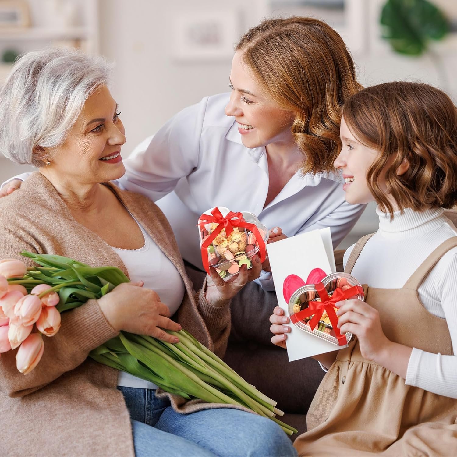 4 Pcs Valentine's Day Heart Shaped Plastic Container 5.4" W x 3.5" H Clear Double-heart Box with Lid Valentine's Plastic Storage Box with Ribbon for Packaging Candies, Dessert, Snack - Image 7