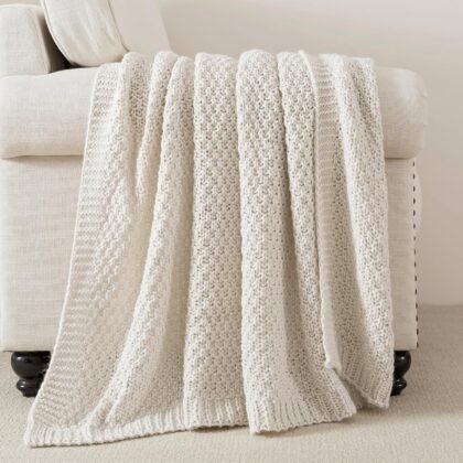 WDCOZY Chunky Cable Knit Throw Blanket Super Soft Warm Knitted Throw Blanket for Couch, Sofa, Chair, Bed Lightweight Breathable Cozy Comfortable Home Decorative Ivory Cream White 50x60 Inches