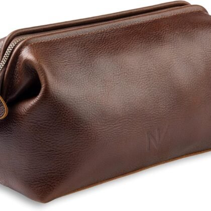 NV Holders Premium Genuine Leather Toiletry Bag for Men - The Ultimate Travel Dopp Kit and Hygiene Organizer, Perfect Men's Toiletry Travel Bag (Brown)