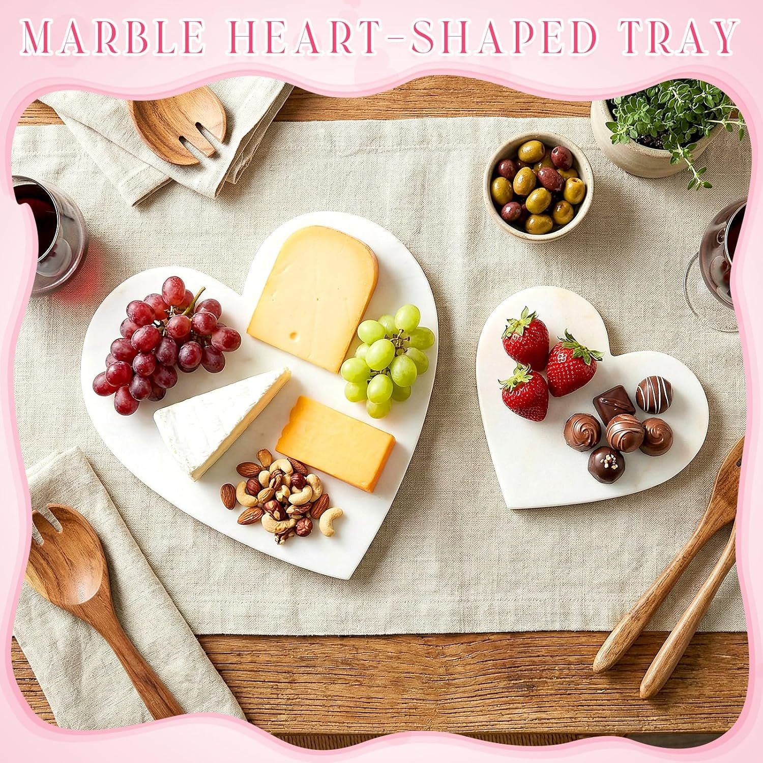 2 Pcs Heart Shaped Marble Cutting Board 11.4 x 11.4 x 0.4 Inch and 7.5 x 7.5 x 0.4 Inch Marble Serving Tray Cheese Charcuterie Board Serving Platter for Cheese and Vegetables Gifts - Image 3