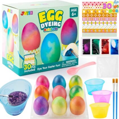 JOYIN 35 PCS Rainbow Easter Egg Dye Decoration Kit Multicolor Liquid Dyes for Tie-Dye Fun with Brushes, DIY Egg Coloring Set for Kids Easter Activities, Theme Party, Egg Hunt Fun.