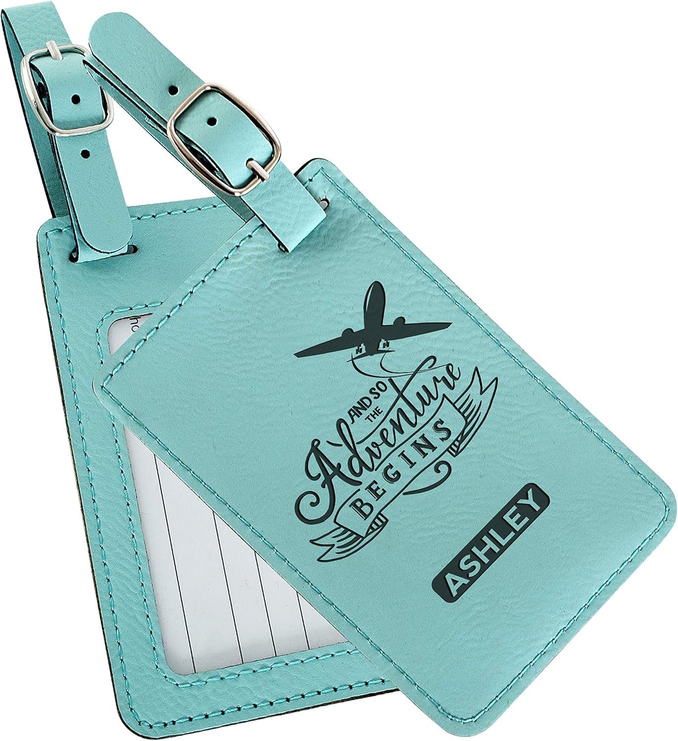 Personalized Luggage Tags with Strap + Name ID Card, 9 Colors, Leatherette Cruise Ship Accessories for Honeymoon, Gifts for Travelers, Custom Luggage Tag - Teal - Image 7