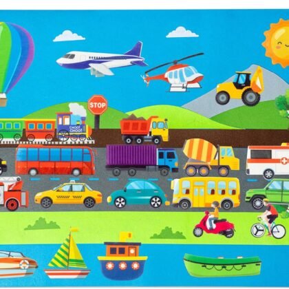 WATINC 35Pcs Vehicle Felt Story Board Set 3.5Ft Preschool Transportation Themed Storytelling Cars Train Trucks Planes Boats Early Learning Interactive Play Kit Wall Hanging Gift for Toddlers Kids