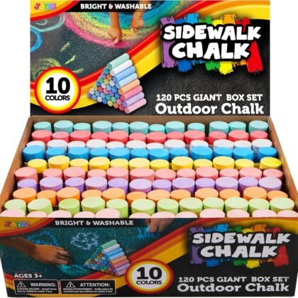 JOYIN 120 PCS Sidewalk Chalks for Kids Giant Box Non-toxic Jumbo Colored Washable Sidewalk Chalk for Toddlers in 10 Colors