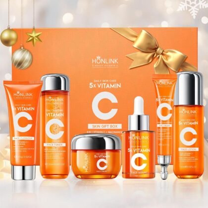 Glown 6-Piece Hydrating Skincare Set with Vitamin C & Niacinamide,Complete Face & Body Care Kit with Cleanser,Toner,Serum,Moisturizer,Eye Cream & Body Lotion | Valentine’s Day Skincare Gift for Women