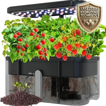 Clay Pebble Hydroponics Growing System Kit – Indoor Herb Garden with Smart LED Grow Light, Adjustable Height, and Complete Grow Kit – Nutrients Included for Cutting-Edge Indoor Gardening.