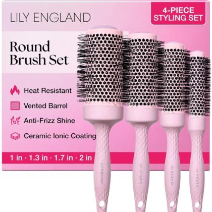Lily England Round Blow Dry Brush Set for Women - Perfect for Voluminous Blowouts - Ceramic Ionic Technology - Luxury Gift for Her (Pink)