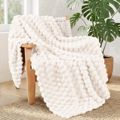 Whale Flotilla Throw Blanket for Couch with Jacquard Pattern, Fuzzy Soft Cozy Exquisite Blankets for All Season, Warm and Fluffy, 50x60 Inch, Ivory