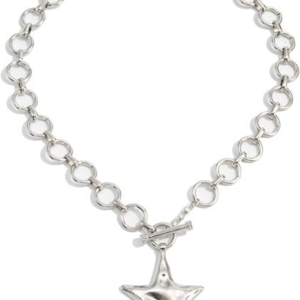 xuzhiyuan Unique Chunky Star Pendant Necklace Vintage Hammered Bold Star Thick Chain Necklace Punk Statement Jewelry for Women