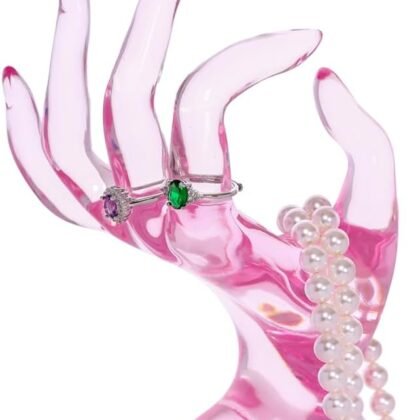 Maxsirui Hand Form Ring Holder Jewelry Display Organization Rack Bracelet Ring Watch Stand Support Aesthetic Y2k Room Decor (Pink)