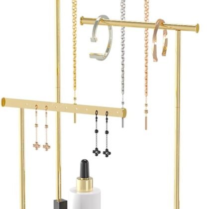 Metal Jewelry Holder Organizer Stand for Women,Jewelry Hanger for Necklaces, Earrings, Bracelets, Rings (Gold)