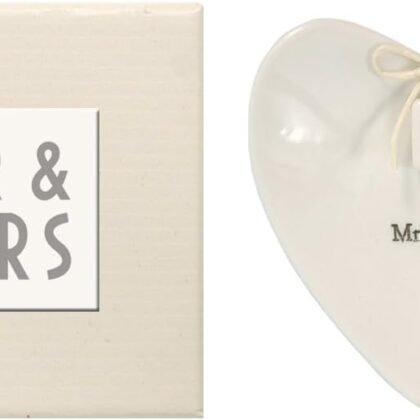 East of India Mr & Mrs Heart-Shaped Ring Dish in Gift Box, Porcelain