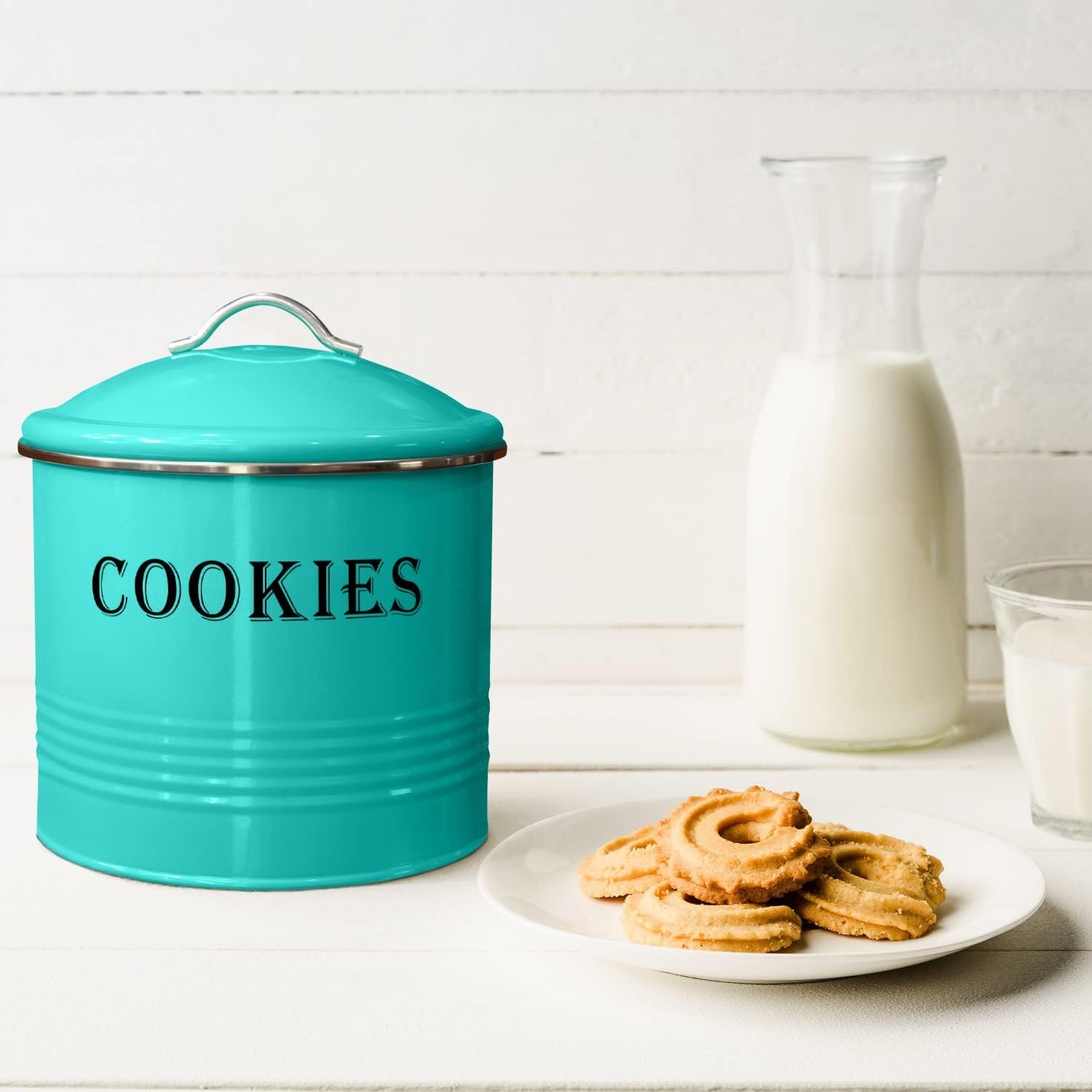Blue Donuts Vintage Cookie Tin - Airtight, Large, Turquoise Cookie Jar with Lid for Kitchen Counter & Gift Giving - Image 7