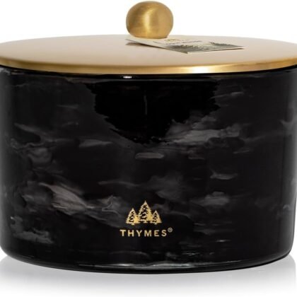 Thymes Noir Woods Scented Candles for Home Decor – Notes of Fresh Evergreen, Smoky Wood & Golden Amber – Luxury Home Fragrance Gifts for Women & Men – Burns Up to 38 Hrs (Large 3 Wick Candle, 18 oz)