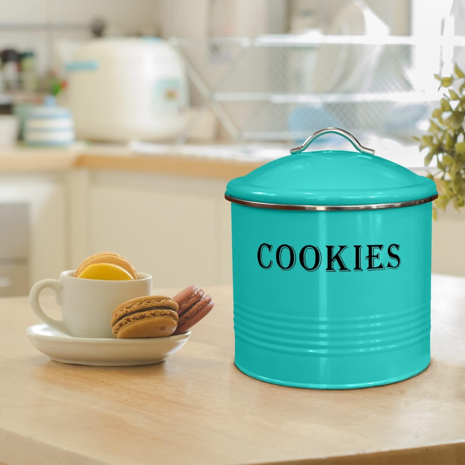 Blue Donuts Vintage Cookie Tin - Airtight, Large, Turquoise Cookie Jar with Lid for Kitchen Counter & Gift Giving - Image 6