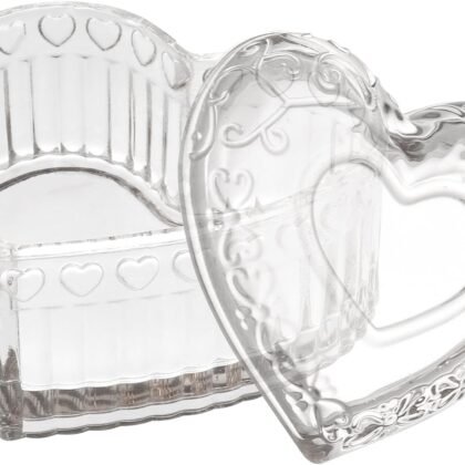 WHJY Glass Jewelry Box for Girls Heart Shaped Container with Lids Small Decorative Trinket Organizer for Vanity Room Decor Crystal Clear Storage Jar for Rings Earrings Necklaces
