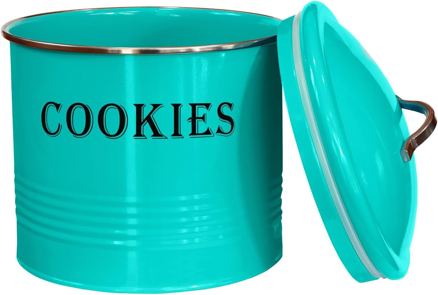 Blue Donuts Vintage Cookie Tin - Airtight, Large, Turquoise Cookie Jar with Lid for Kitchen Counter & Gift Giving - Image 2