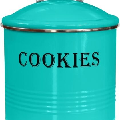 Blue Donuts Vintage Cookie Tin - Airtight, Large, Turquoise Cookie Jar with Lid for Kitchen Counter & Gift Giving