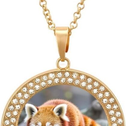 Round Diamond Necklace for Women Anniversary Birthday Gifts for Wife Mother Her, Little Red Panda Animal Picture Necklace Clavicle Neckband Sparkle Pendant Jewelry Valentine's Day Gift