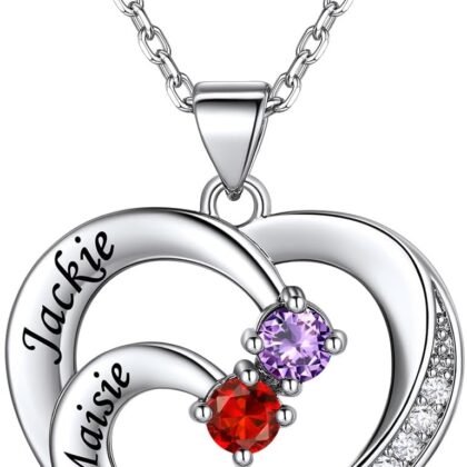 Custom4U Birthstone Necklace for Women Mother Necklace Birthstone Name Custom Heart Birthstone Jewelry Birthday Gifts for Mom