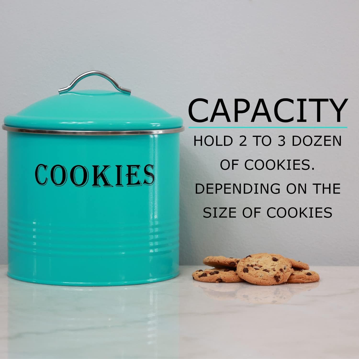 Blue Donuts Vintage Cookie Tin - Airtight, Large, Turquoise Cookie Jar with Lid for Kitchen Counter & Gift Giving - Image 4