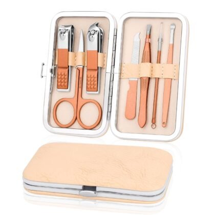Manicure Set-Stainless Steel Nail Care Set-Professional 7 in 1 Ingrown Toenail Clipper Grooming Tool-Pedicure Kit & Toe Nail Cutter-Thick Nail Scissors Toiletries with Cuticle Trimmer (Rose Gold)