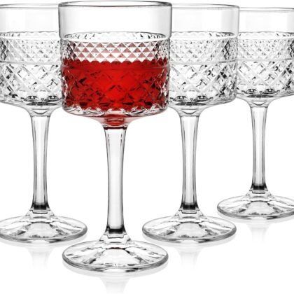 Wine Glasses Set of 4, 13.5oz Crystal Wine Glasses, Lead-Free Square Wine Glass with Long Stem, Wine Gifts for Wedding Birthday