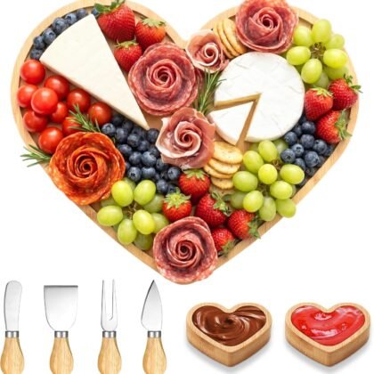 Weysat Heart Charcuterie Boards Set Large Heart Platter and Knife Set Cheese Fruit Cracker Charcuterie Boards Serving Tray Platter Plate for Baby Christening Wedding Bridal Shower Decoration