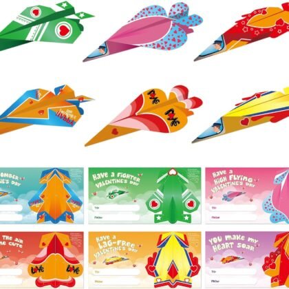 PETCEE Paper Plane Valentines Day Cards for Kids Classroom - 30 Pack Funny Valentines Cards with Envelopes for Kids Airplanes Classroom Exchange Card Valentine Gifts for Boys Girls School Party Favors