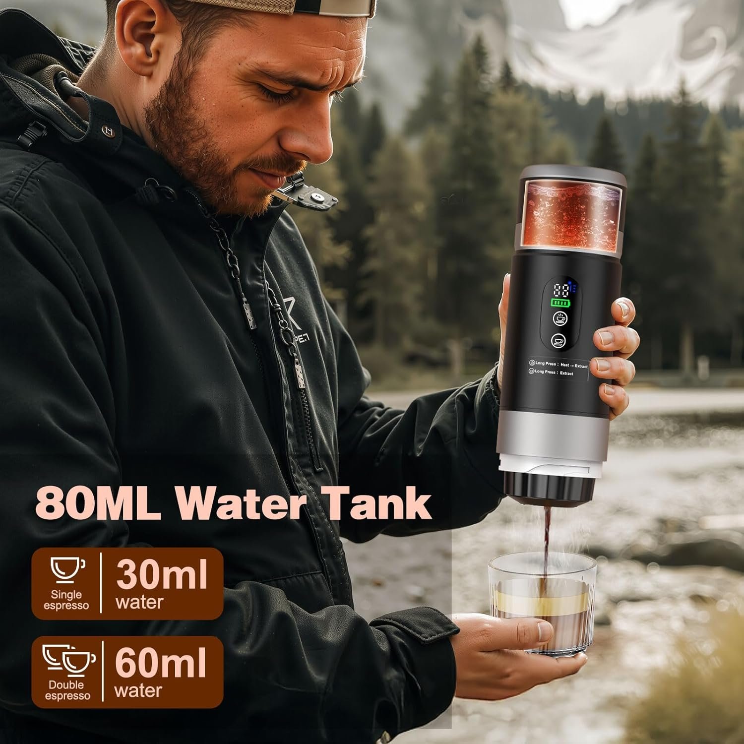 Portable Espresso Machine with Removeable Battery, 20 bar Mini Travel Coffee maker, Expresso Coffee Maker with USB-C,3-in-1 Car Coffee Maker Self-Heating, Ground Coffee & Capsule(Ns&DG) - Image 4