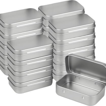 Small Metal Box With Lid-Cookie Tins Metal Tins With Lids Lens Wipes Storage Container Mini,Empty Hinged Tin,For Organize Mint Candy Jar,Sewing Tools,DIY Gift Boxes(Silver, 20 Pcs)