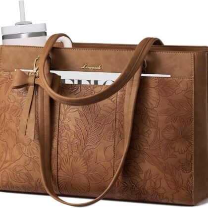 LOVEVOOK Laptop Tote Bag for Women,15.6 Inch Work Bags PU Leather Teacher Tote Bag,Waterproof Quilted Computer Bag for Office Professional Briefcase Gifts