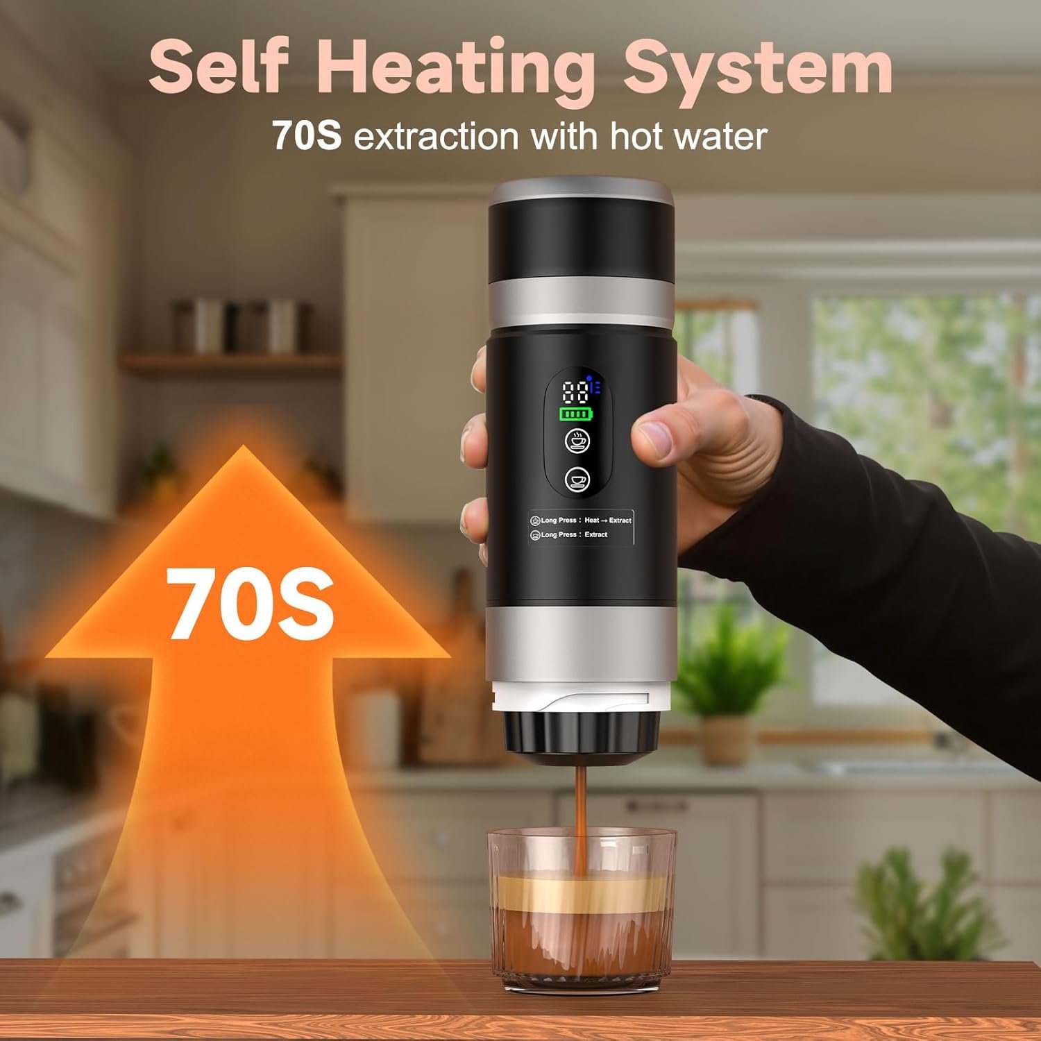 Portable Espresso Machine with Removeable Battery, 20 bar Mini Travel Coffee maker, Expresso Coffee Maker with USB-C,3-in-1 Car Coffee Maker Self-Heating, Ground Coffee & Capsule(Ns&DG) - Image 5