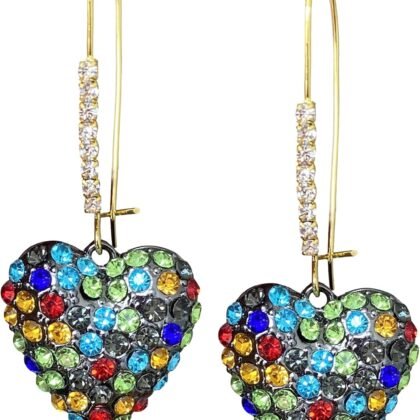 Chic Unique Sparkly Colorful Crystal Heart Dangle Drop Earrings 14 Gold Hypoallergenic Heart Dangle Hoop Earrings for Women Valentines Day Gifts