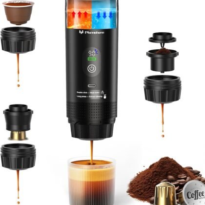 6-in-1 Portable Electric Espresso Machine–20Bar Self‑Heating camping coffee maker with 7500mA Battery,Display,compatible with Large/Small Capsules&Coffee Powder for Travel,Camping,Car&Office