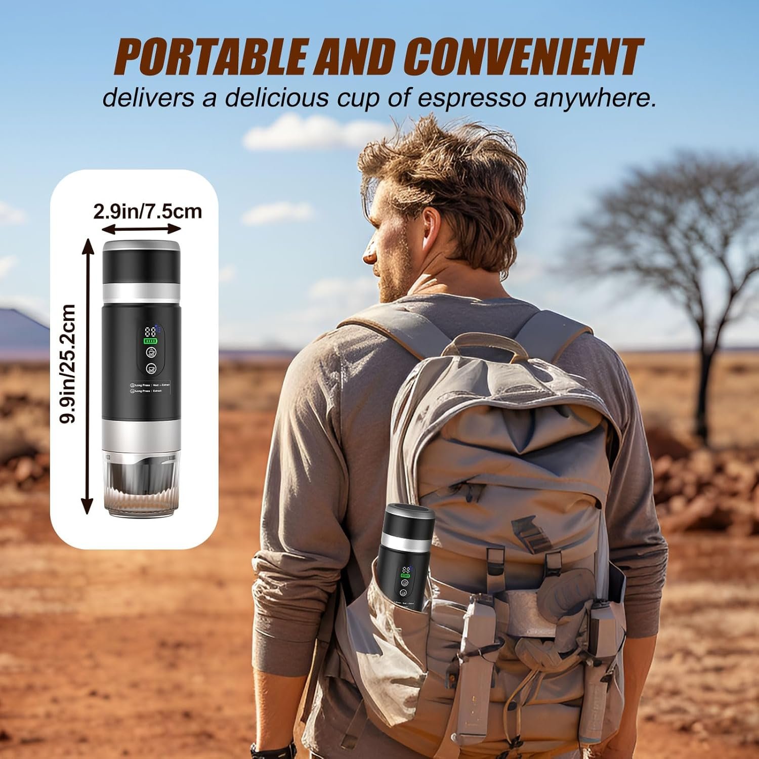 Portable Espresso Machine with Removeable Battery, 20 bar Mini Travel Coffee maker, Expresso Coffee Maker with USB-C,3-in-1 Car Coffee Maker Self-Heating, Ground Coffee & Capsule(Ns&DG) - Image 8