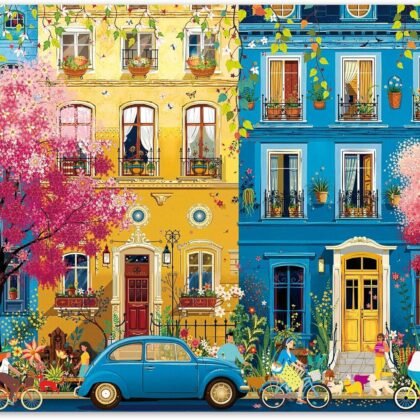 1000 Piece Puzzle for Adults, Floral Spring Street Puzzle, Funny Spring Romantic Puzzles, Challenging 1000 Pieces Jigsaw Puzzles for Friends Family