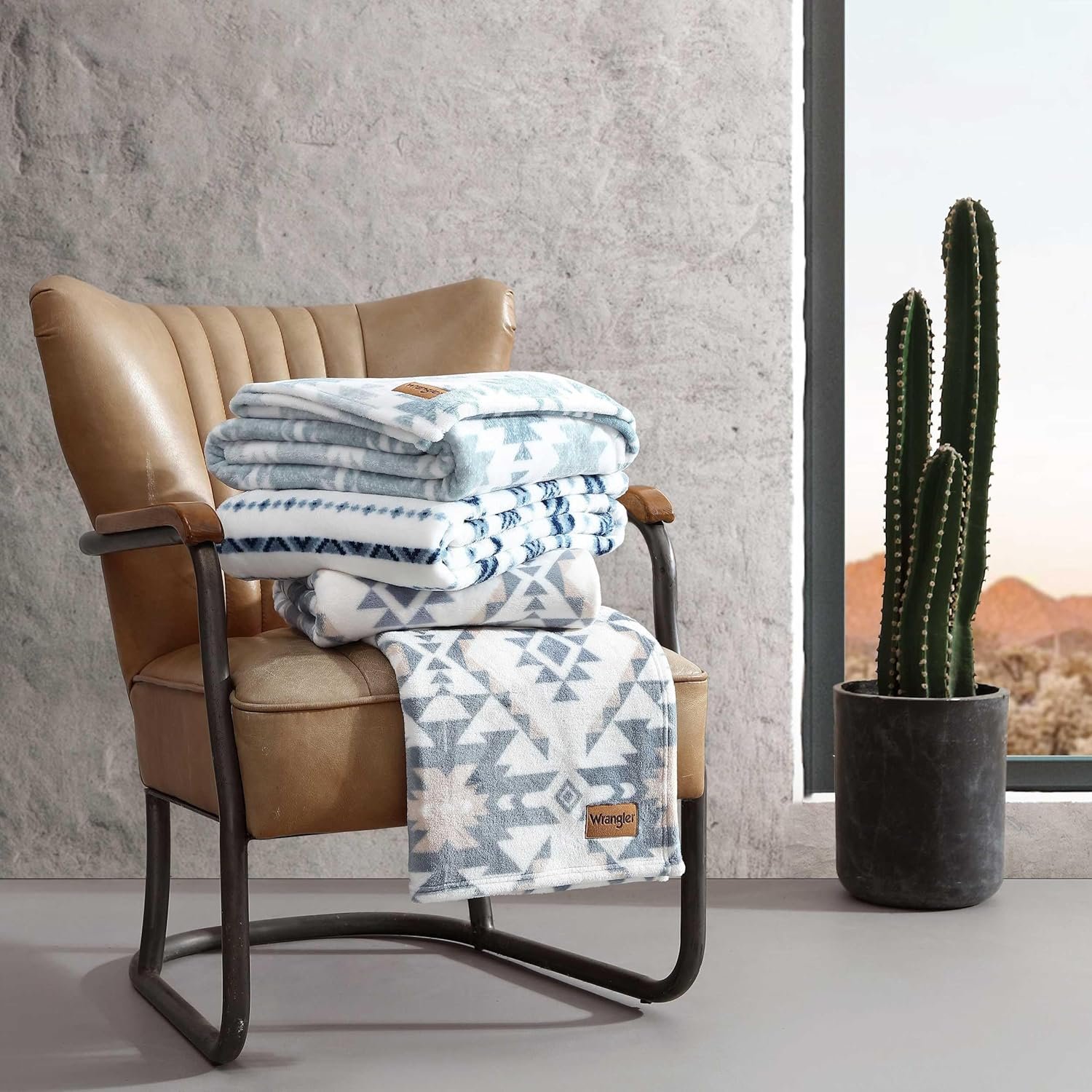 Wrangler - Blanket, Super Soft Sherpa Bedding, Yellowstone Inspired Throw Blanket for Couch or Bed (Canyon Ikat Blue, 50" x 60") - Image 6